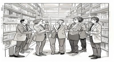 萌漫社正版漫画授权签约仪式，出版社代表与平台团队握手合作，书架上陈列着精美的漫画单行本